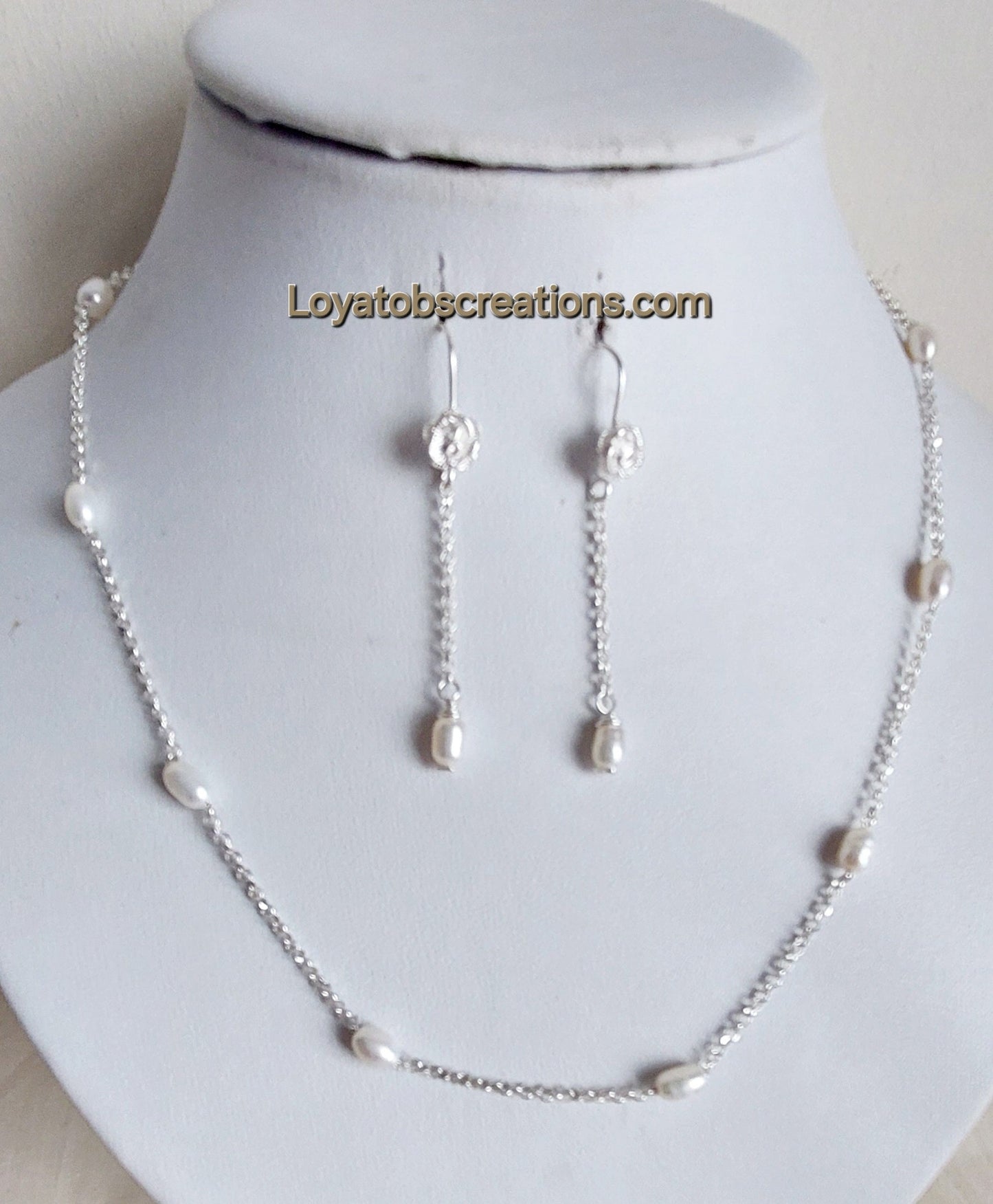 Silver Lily Bead and Chain Necklace Set