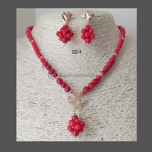 Red Dahlia Necklace and Earring Set