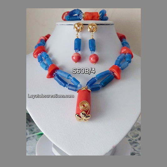 Segilola Necklace, Bracelet and Earring Set (Coral)